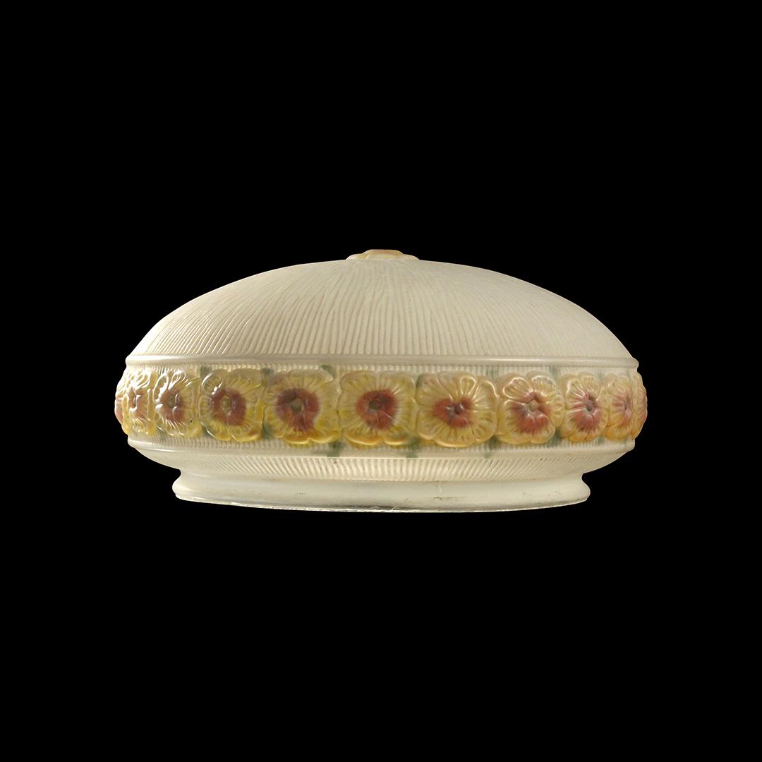Circa 1920 Embossed Floral Border Glass Dome Shade (1 of 7)