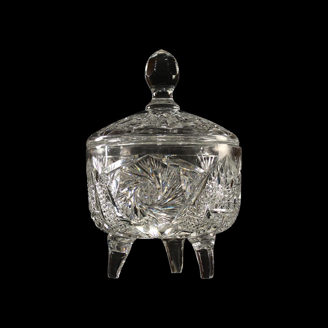 Elegant Cut Glass Covered Jar Compote on Legs (1 of 10)