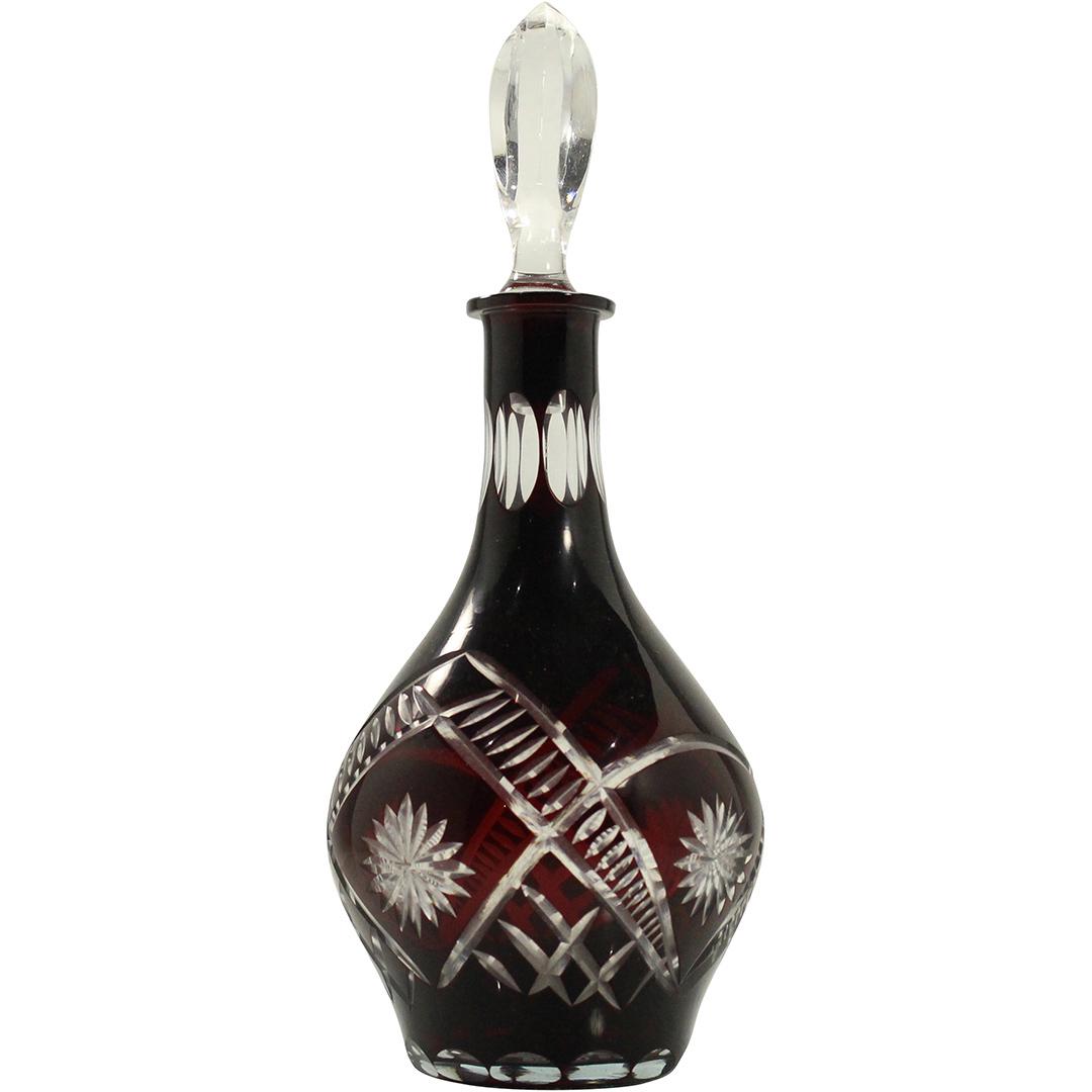 Bohemian Red Cut to Clear Glass Liquor Decanter (1 of 9)