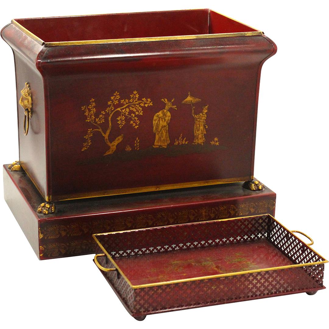 Asian Red Toleware Planter with Liner and Serving Tray (1 of 9)