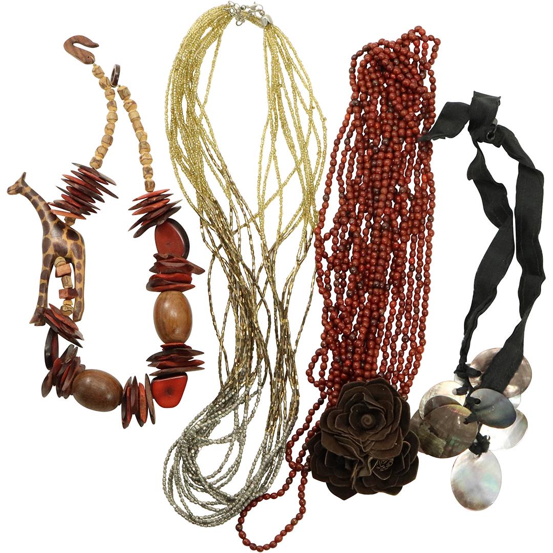 [4] Four Assorted Beads Necklaces: Amber Abalone Wood B (1 of 9)