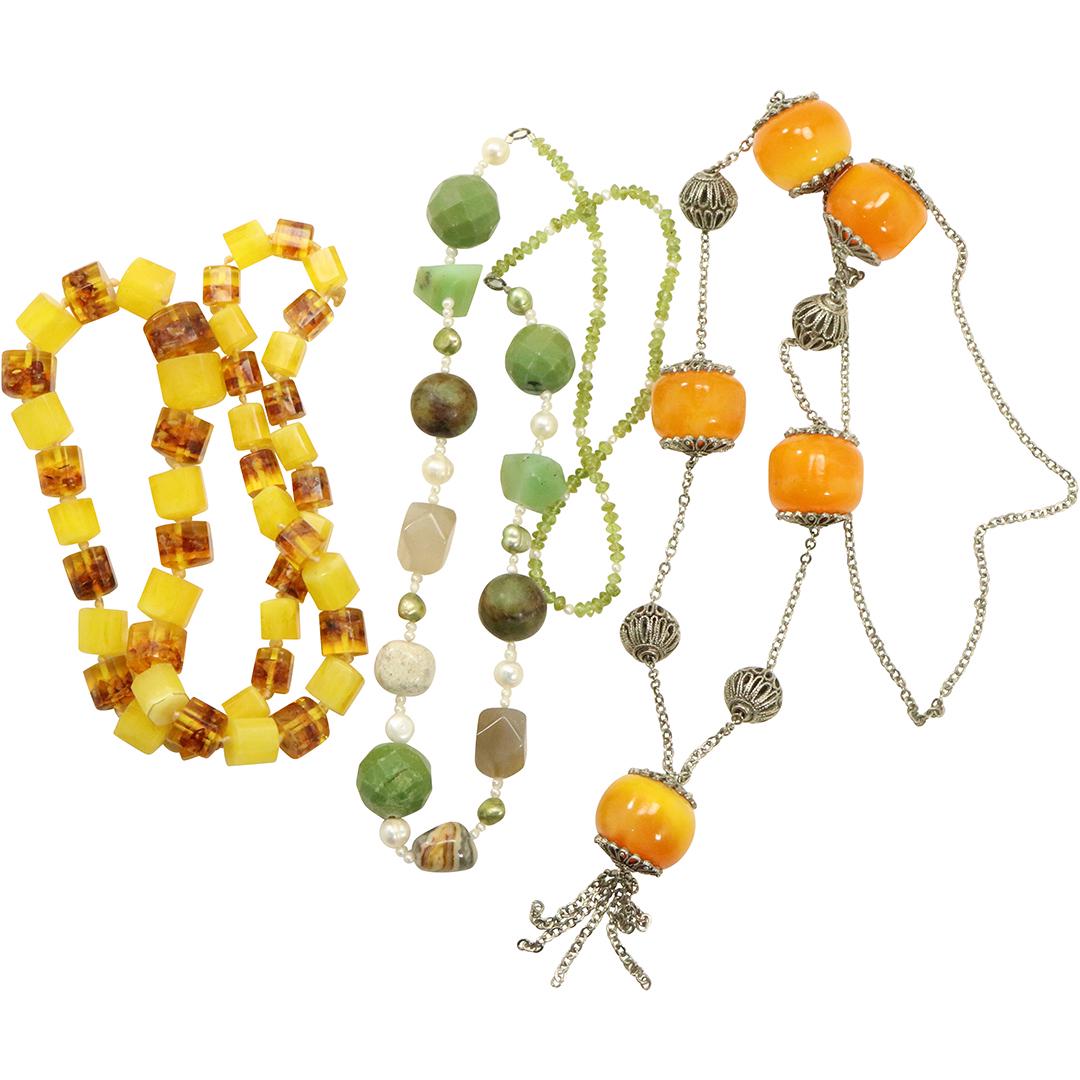 [3] Bead Necklaces: Butterscotch; Square Beads; Green (1 of 7)