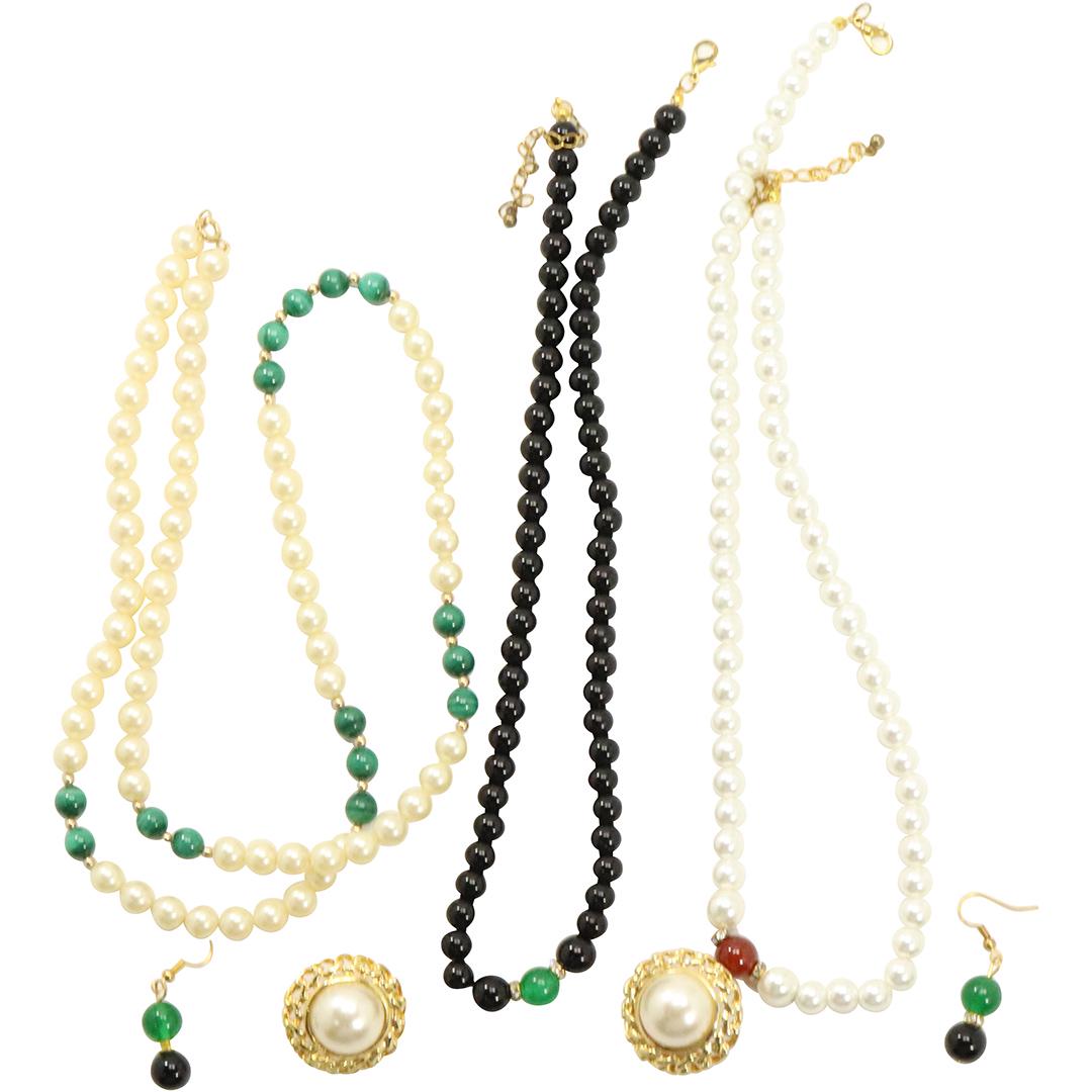 3 Bead Necklaces Black Onyx, Pearls; 2 Pair Earrings (1 of 7)