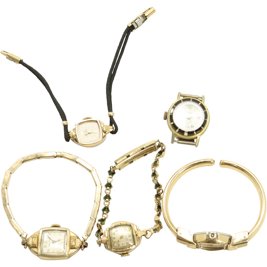 [5] Vintage Ladies Watches: Bulova, Elgin, Waltham, Etc: [5] Vintage Ladies Watches: Bulova 10K RGP, Elgin, Waltham 10K RGP, Benrus 10K RGP, Dowissa 17 jewel.