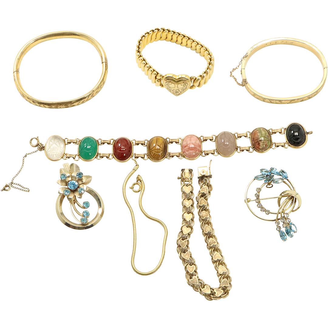 [8] Assorted Gold Filled: 6 Bracelets  and 2 Brooches (1 of 9)