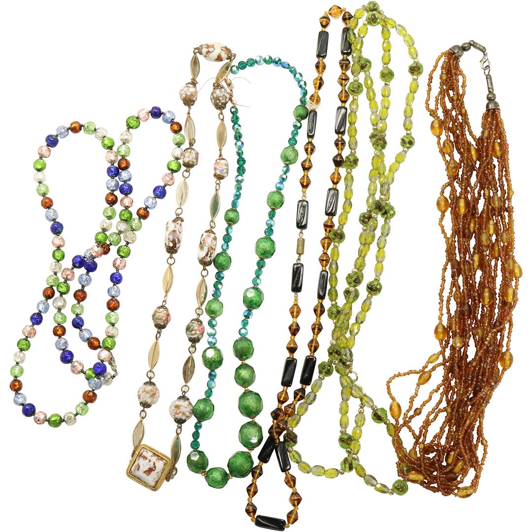 [6] Assorted Glass Bead Necklaces, Green, Foil, Brown (1 of 9)