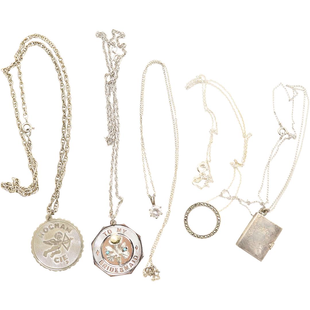 [5] Five Assorted Sterling Silver Pendant Necklaces (1 of 8)