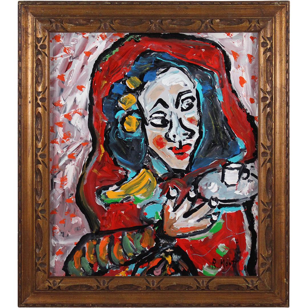 R Monti, Mid-Century Modern Abstract O/b Portrait Woman (1 of 9)