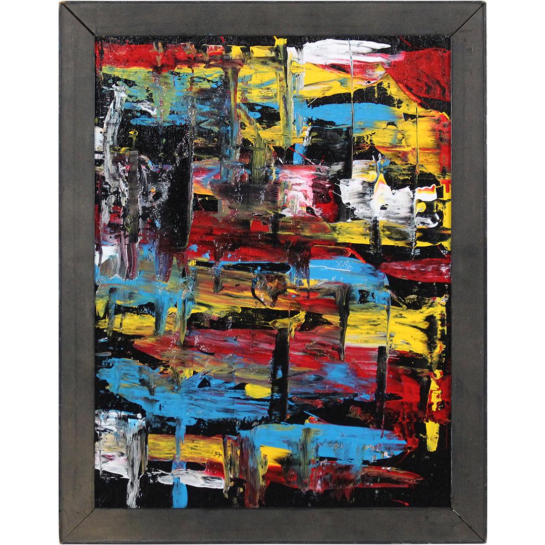 Pulgini, Mid-Century Modern Oil/b Abstract Squares: Pulgini, Mid-Century Modern Oil/b Abstract Squares. Oil on board painting. Signed on verso. Framed. Popular Philadelphia Area Artist. Size: 20x15 in image. 23x17.5 in outside frame