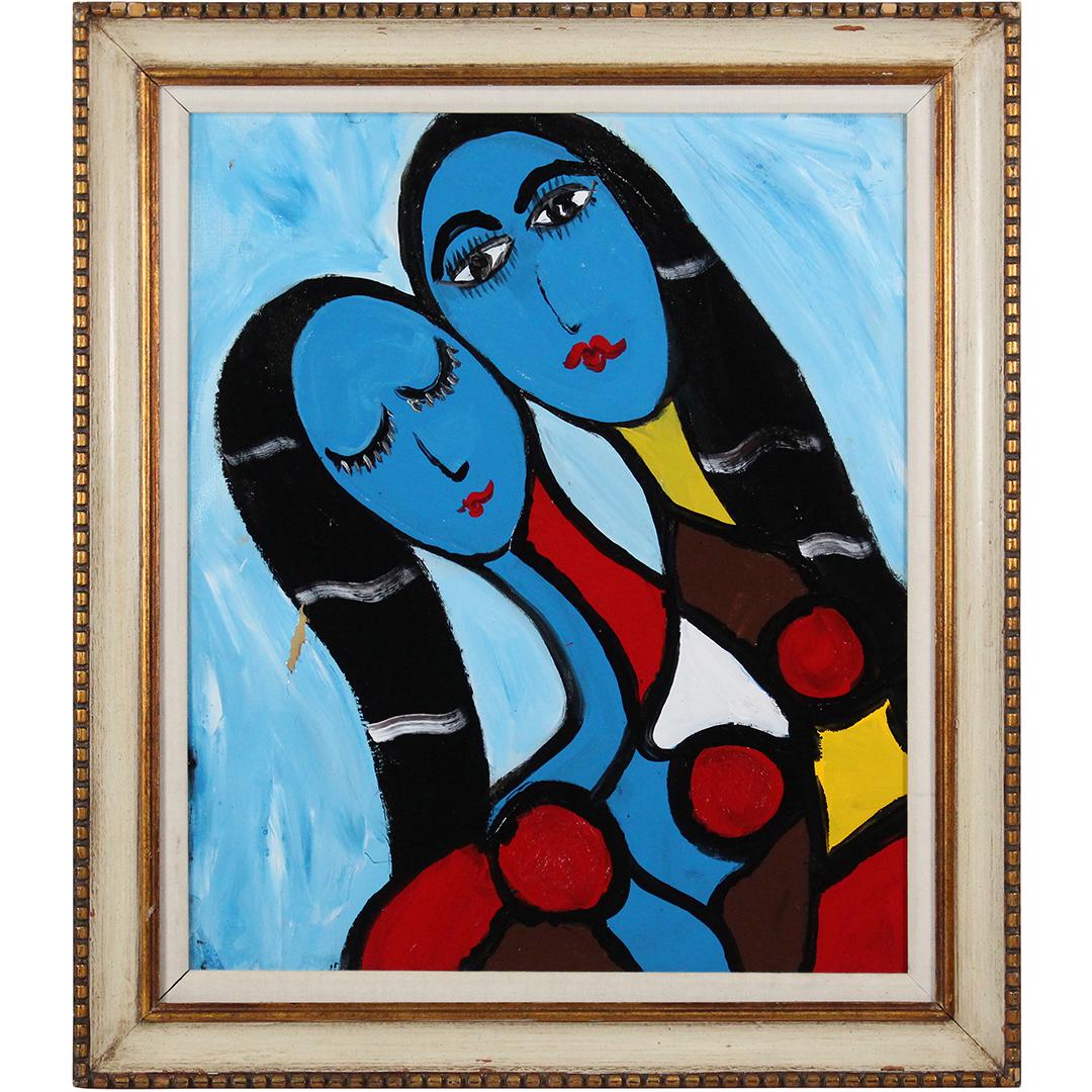 Pulgini, Mid-Century Modern Oil/c Abstract 2 Blue Woman (1 of 7)