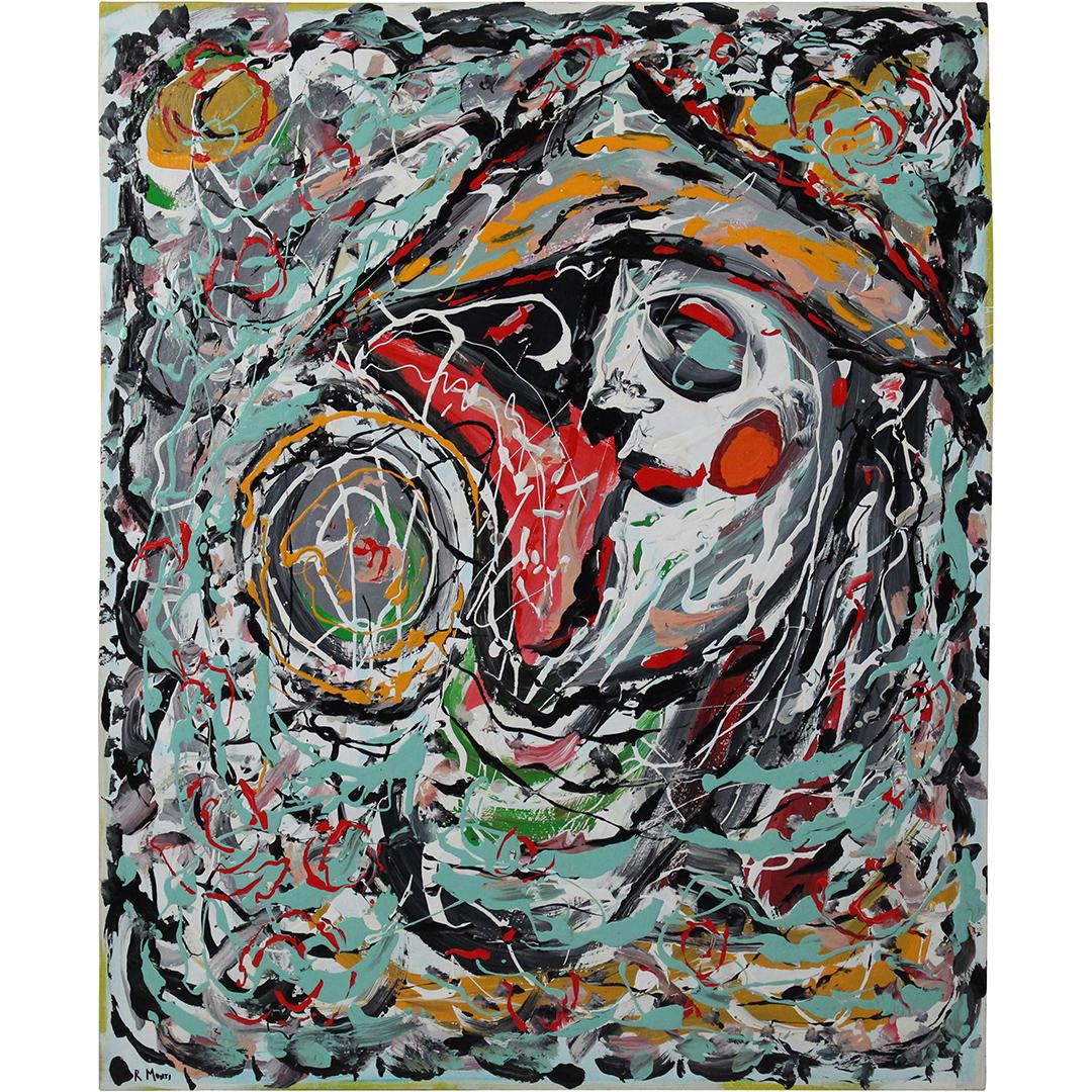 R Monti, Mid-Century Modern Portrait in Abstract O/c (1 of 9)