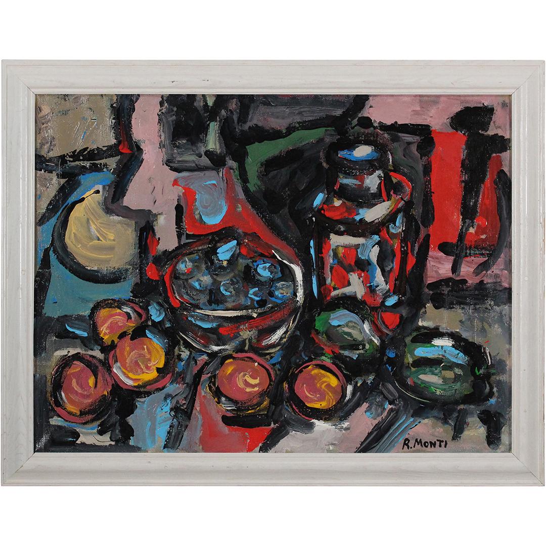 R Monti, Mid-Century Modern Abstract Still Life O/c (1 of 9)