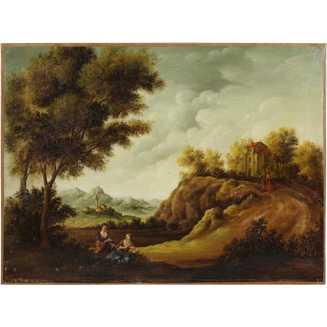 Early 19th C. Oil/c Girls in Romantic Landscape Signed (1 of 16)
