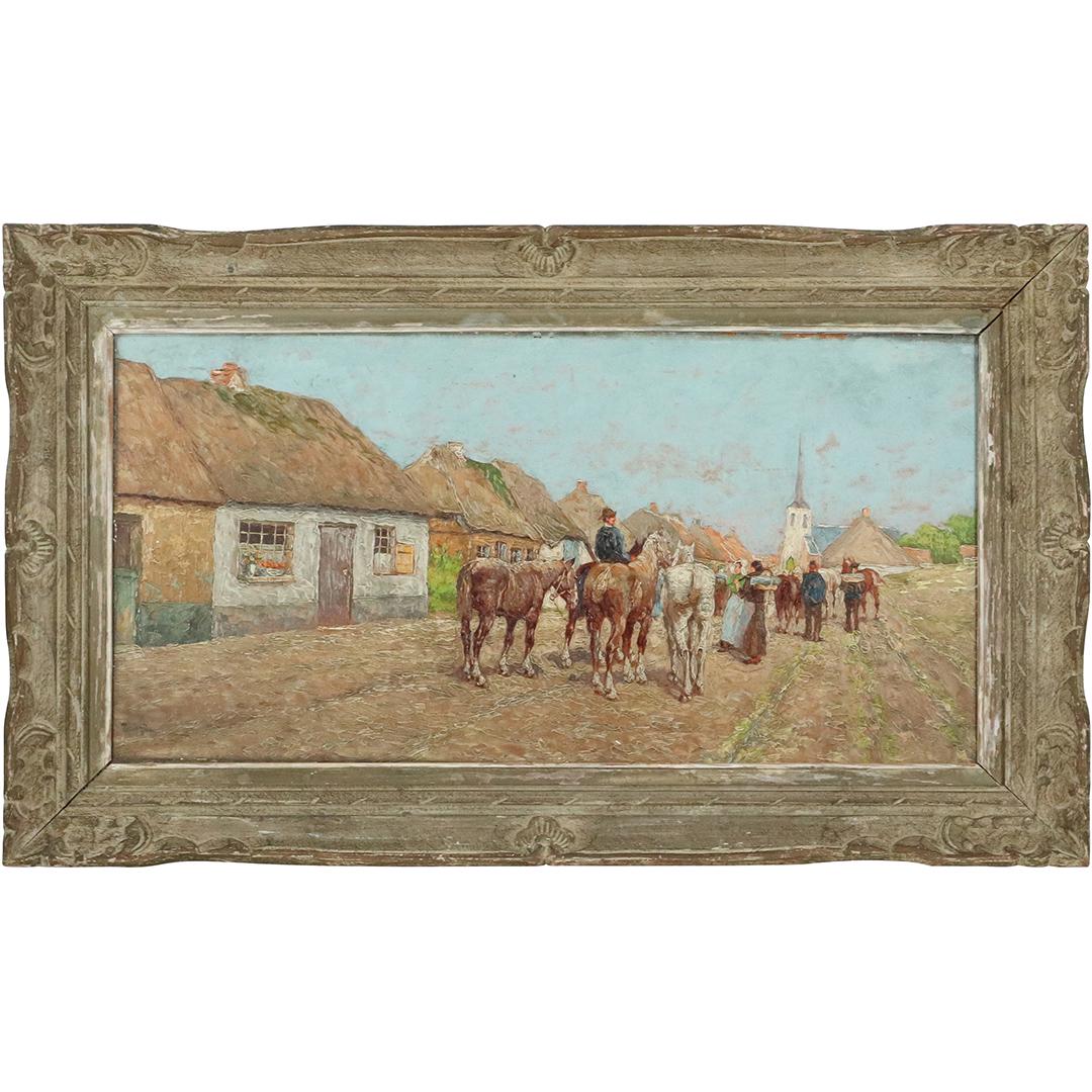 Robert Giovani, French, Oil/c Village Gathering Horses (1 of 8)