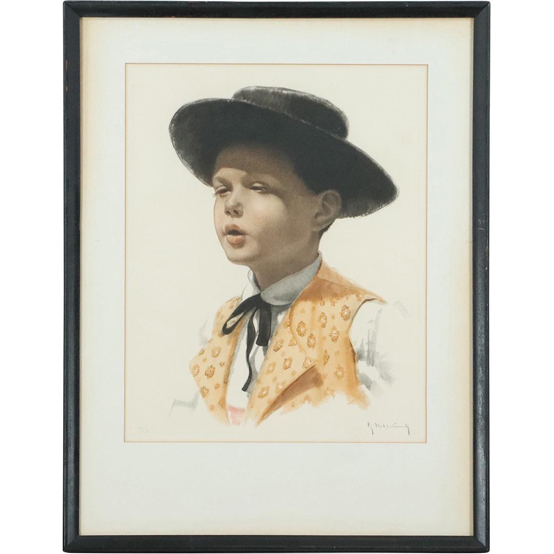 Lithograph Young Latin American Young Boy Artist Signed (1 of 9)