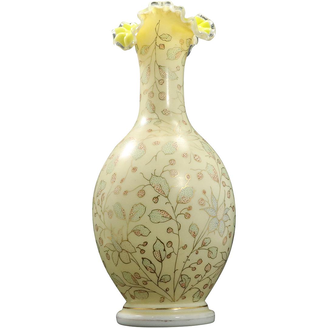 Mount Washington Webb Yellow Cased Glass Vase Decorated (1 of 6)