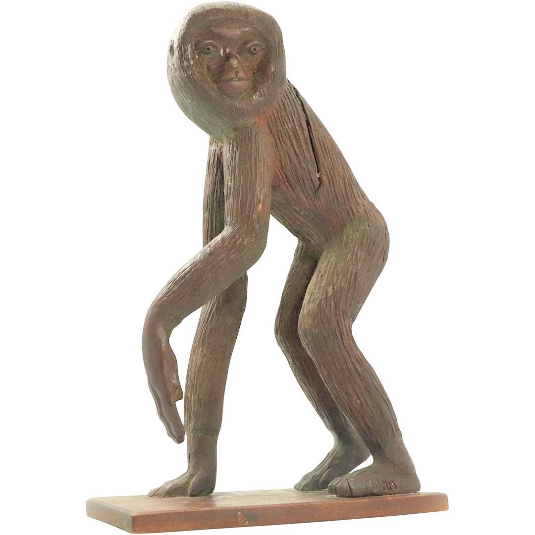 Milon Popovic, Carved Wood Monkey Sculpture Signed (1 of 8)