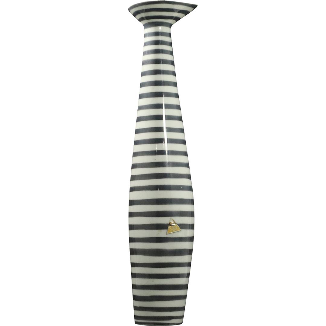 Royal Dux Mid-Century Tall Slender Grey Stripe Vase: Royal Dux Mid-Century Tall Slender Grey Stripe Porcelain Vase. Marked and original label. Size: 13h x 3w