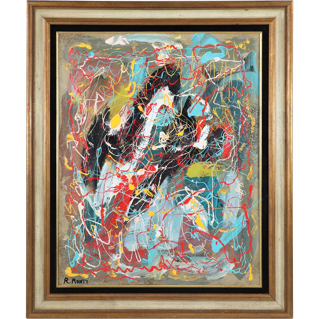 R Monti, Mid-Century Modern Abstract Drip Art O/c (1 of 9)