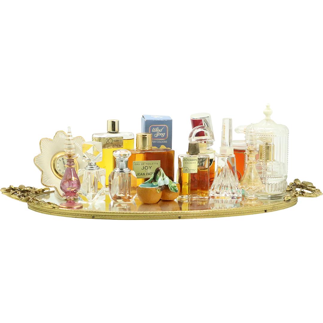 15 Pc. Assorted Vanity Grouping Perfumes, Tray, Clock (1 of 10)