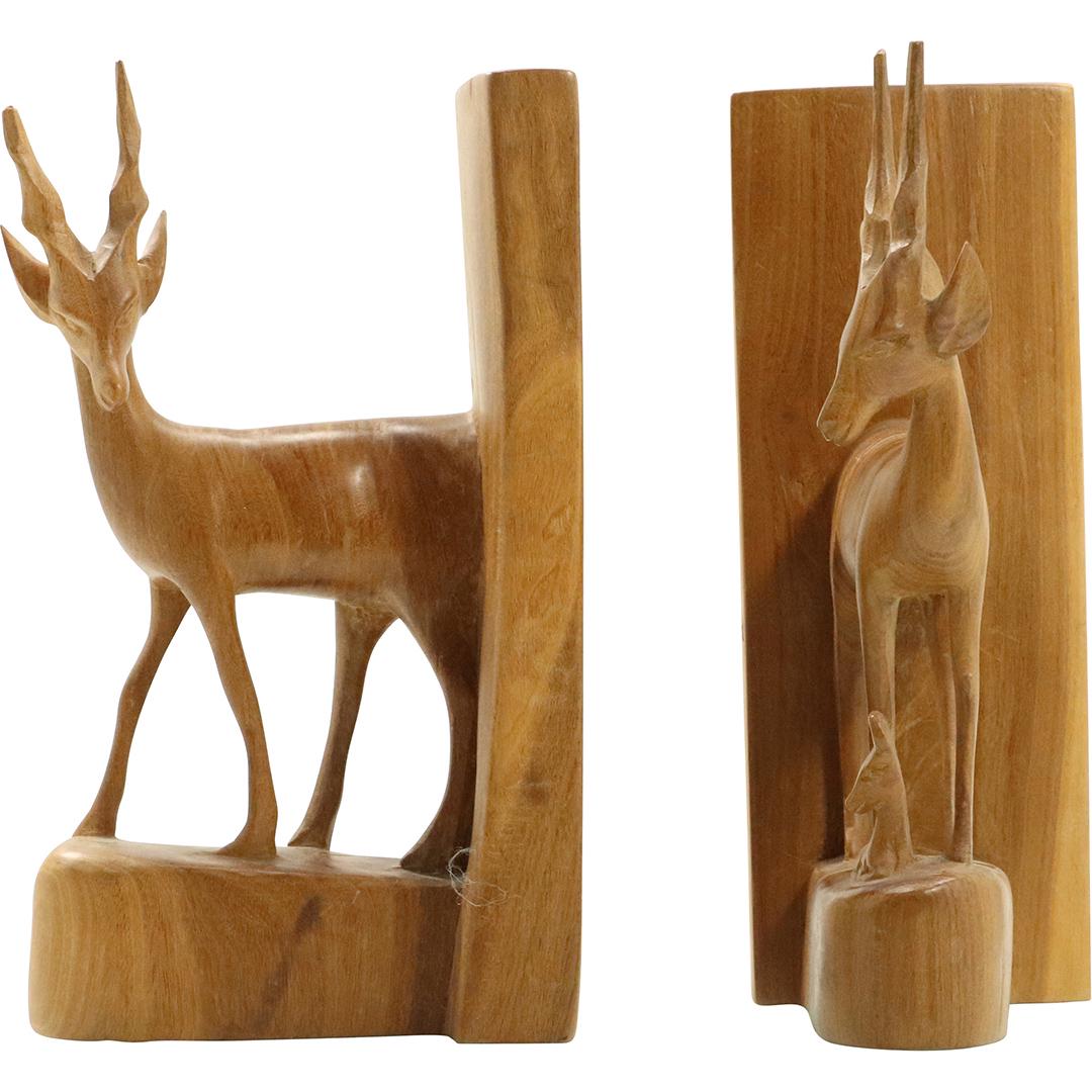 Mid-Century Modern Teak Wood Gazelle Figures Bookends: Mid-Century Modern Teak Wood Gazelle Figures Bookends. Natural patina. Size: 8h x 4.5L