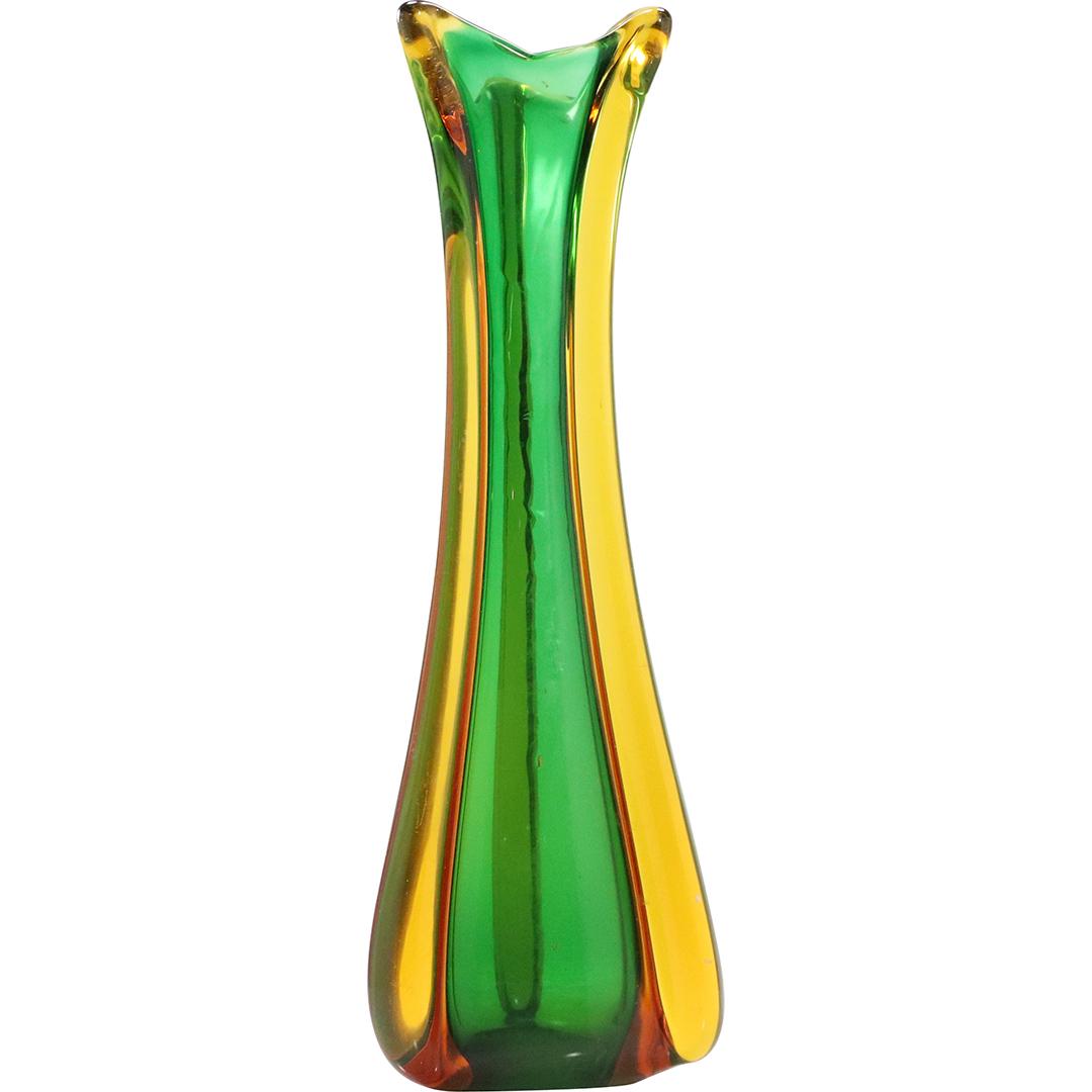 Mid-Century Modern Yellow to Green Glass Slender Vase (1 of 5)