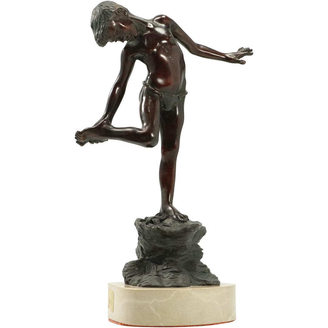 Bronze Young Boy Standing on Rock Formation Sculpture (1 of 9)