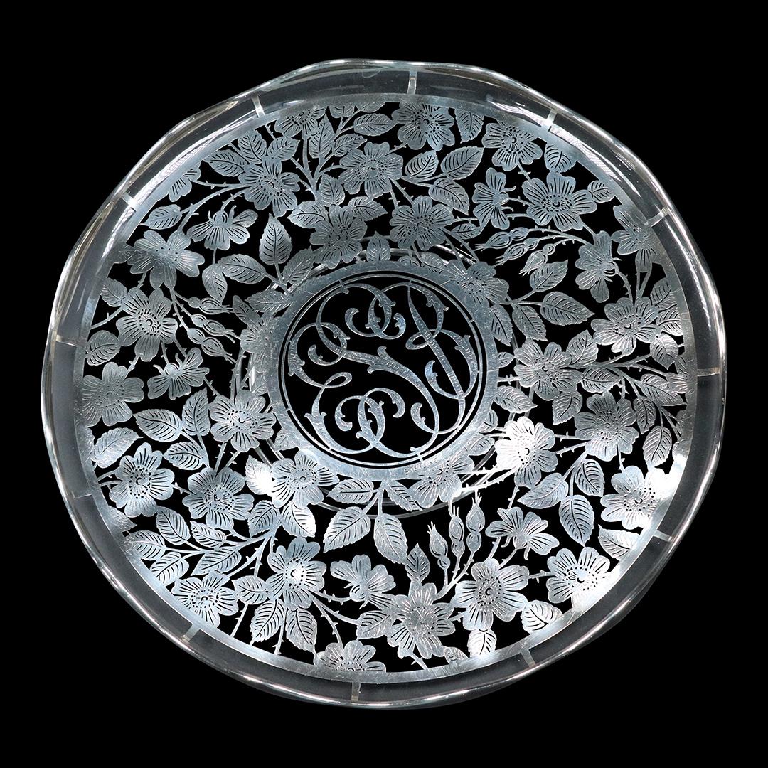Sterling Silver Overlay Crystal Glass Round Tray (1 of 7)