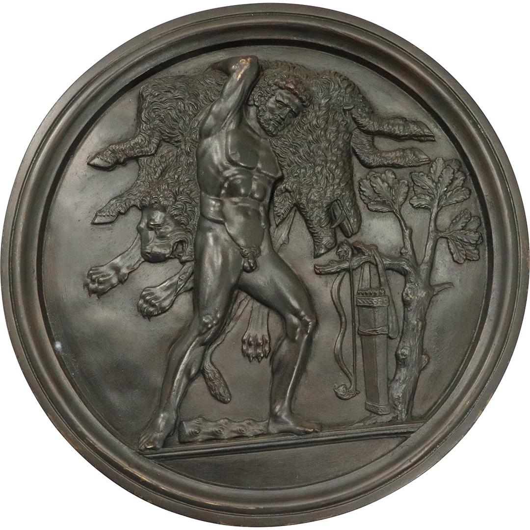Round Bronze Plaque of Hercules and Lion - Nice Detail (1 of 7)