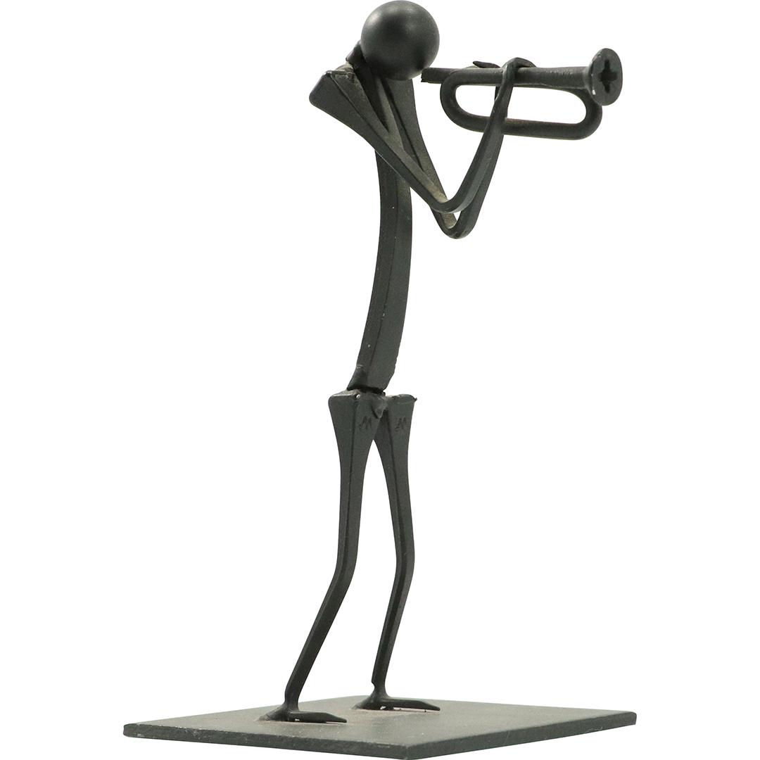 Brutalist Iron Metal Sculpture Trumpet Player: Brutalist Iron Metal Sculpture Trumpet Player. Made with cut nails and Screw. Size: 5.75h x 3w