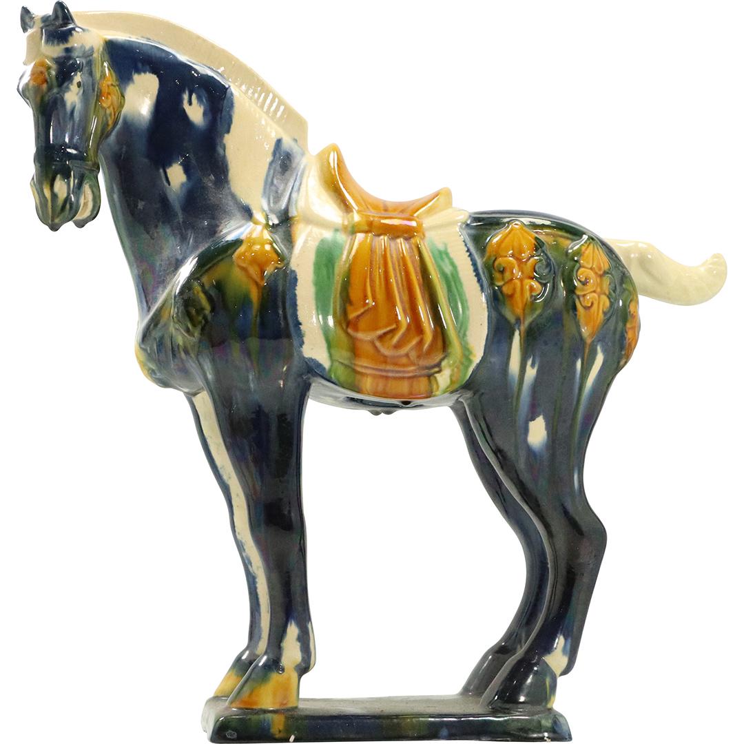 Blue Majolica Pottery Trojan Horse Figure Statue (1 of 8)