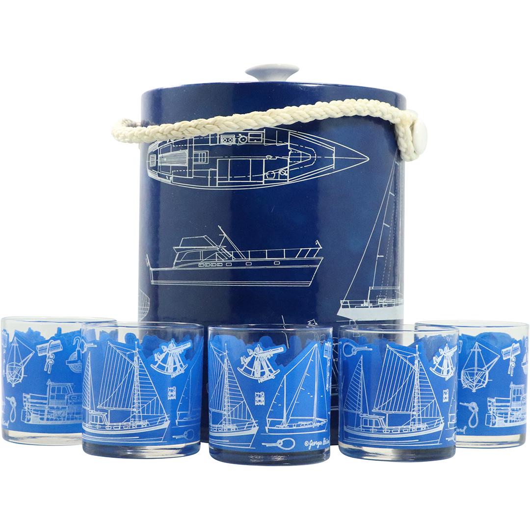 Georges Briard Nautical Ice Bucket, 5 Cocktail Glasses (1 of 8)