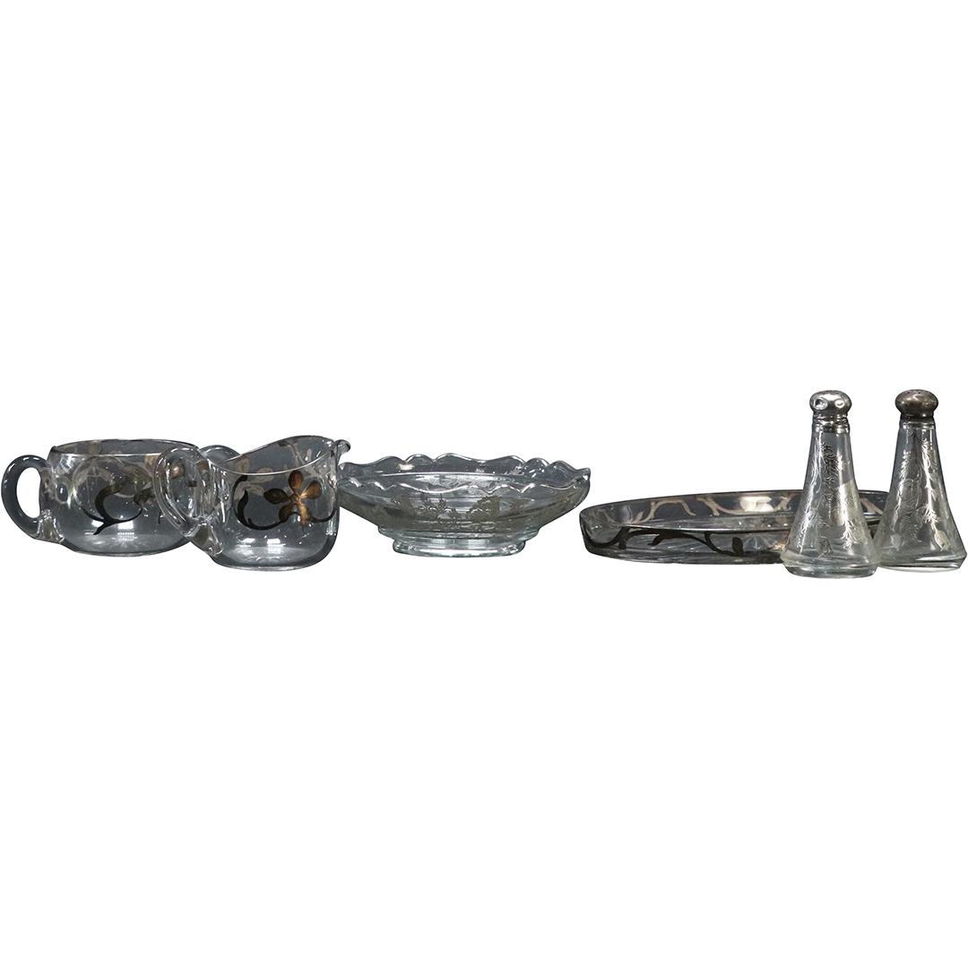 [6] Silver Overlay Glass Items: Bowl Shakers S&C Tray (1 of 9)
