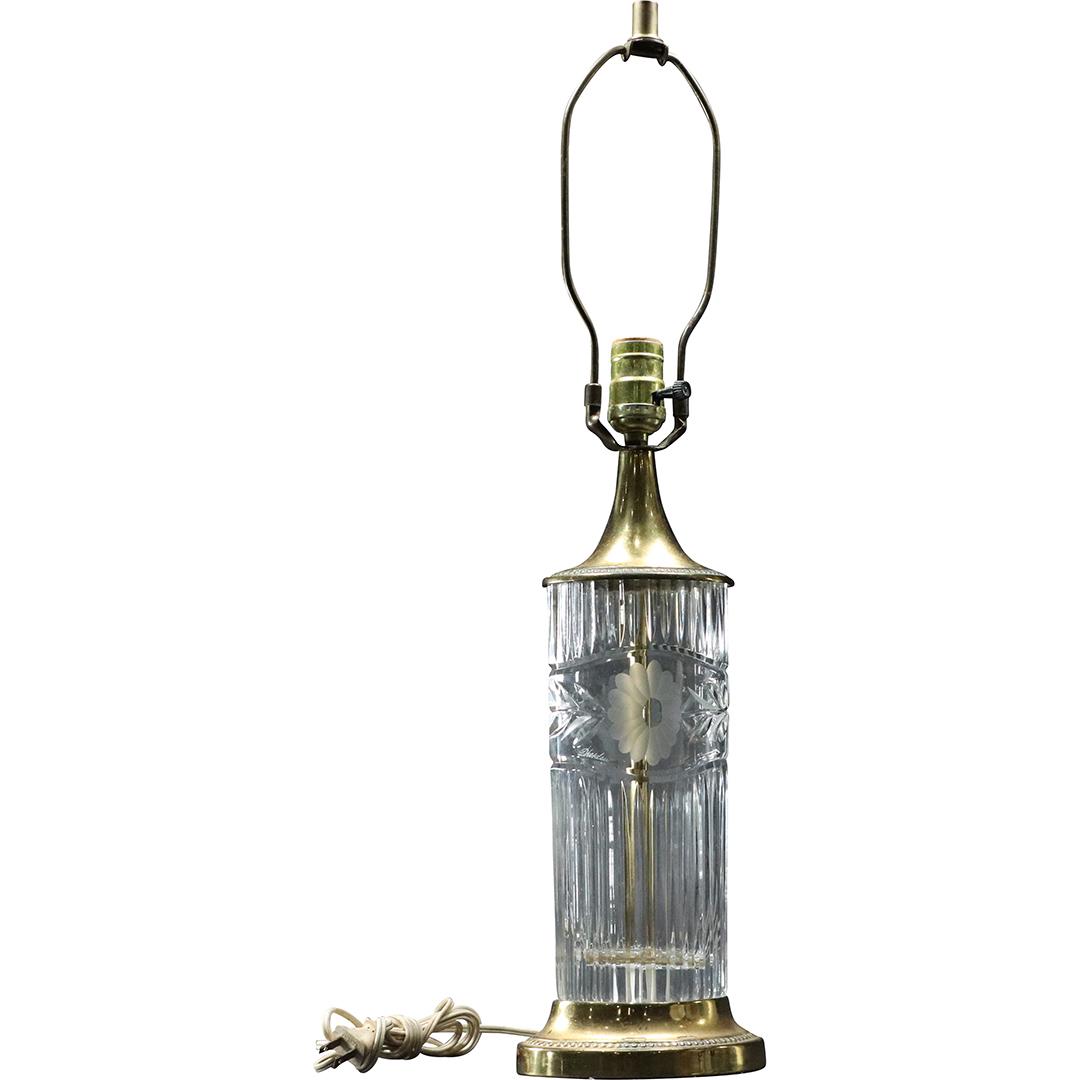 Crystal Glass Etched Flower Table Lamp - Signed (1 of 8)