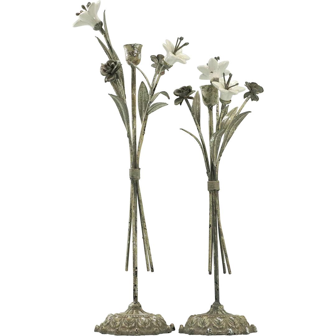 2 Silver Plate & Porcelain Flowers Standing Decorations (1 of 9)
