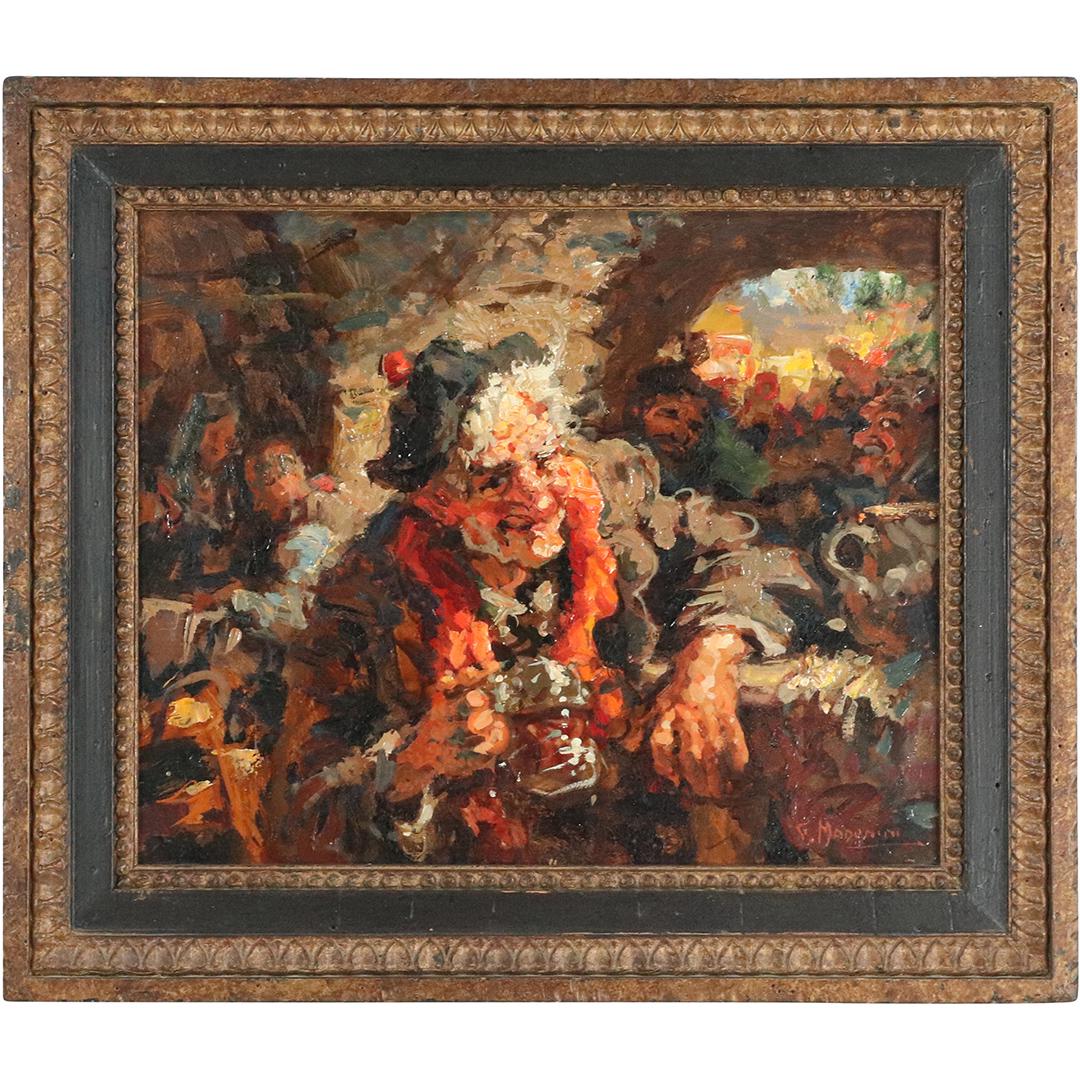 Giovanni Madonini 1915-2001 Oil/b Elderly Man in Pub (1 of 8)