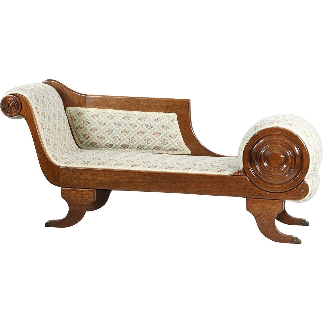 French Empire Style Upholstered Oak Child's Recamier (1 of 9)