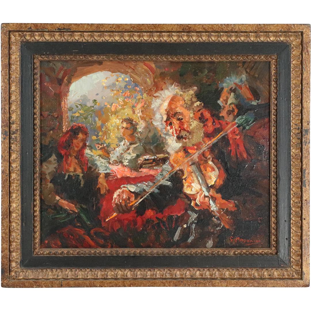 Giovanni Madonini 1915-2001 Oil/b Violin Player in Cafe (1 of 8)