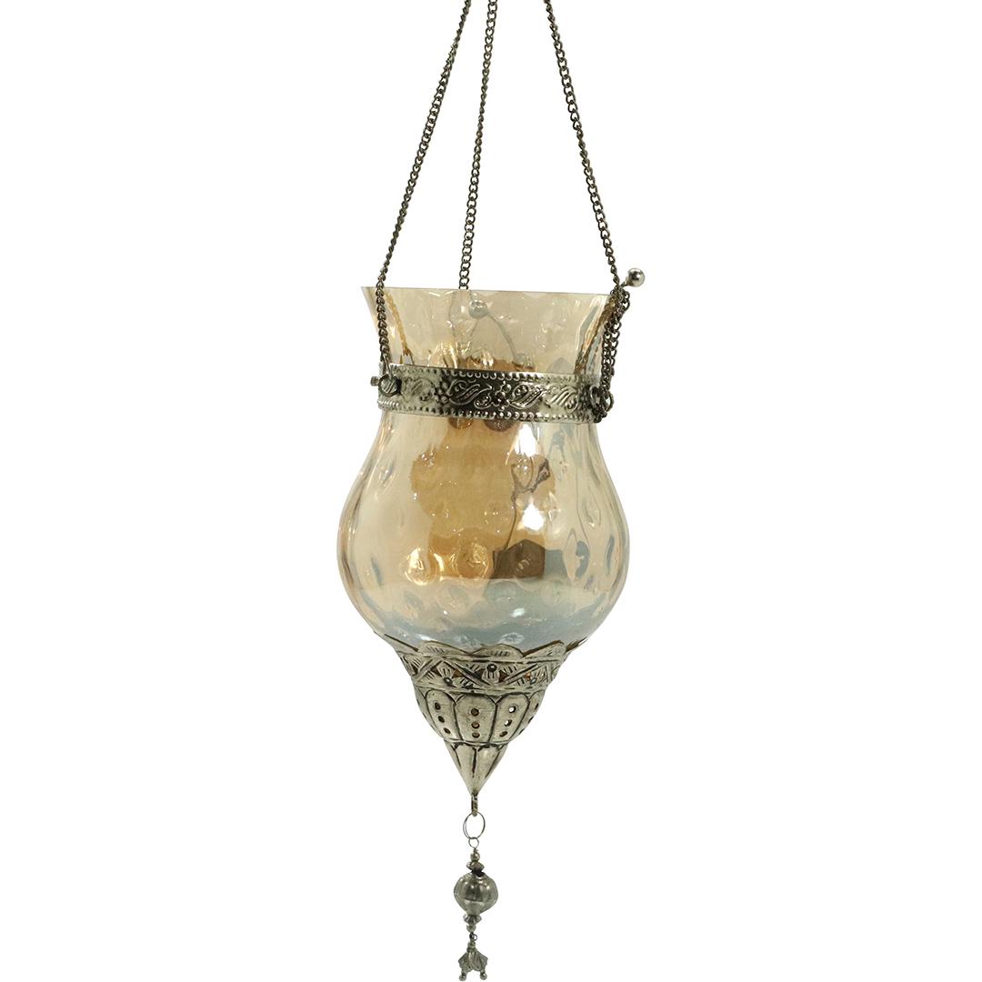 Turkish Metal Frame with Amber Glass Font Hanging Lamp (1 of 7)