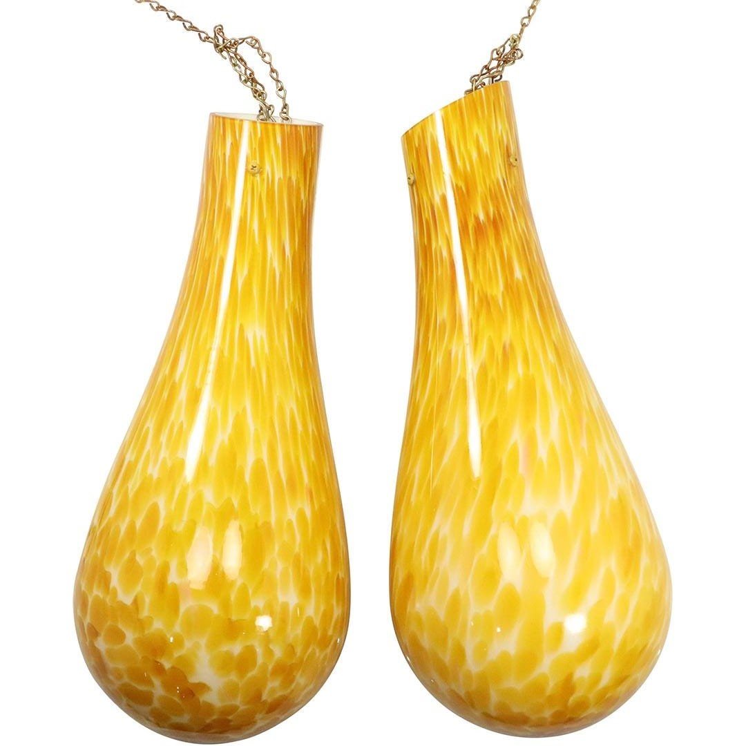 2 Bright Yellow Cased Glass Hanging Gourd Shape Lights: 2 Bright Yellow Cased Glass Hanging Gourd Shape Lights. Size: 16L x 6w