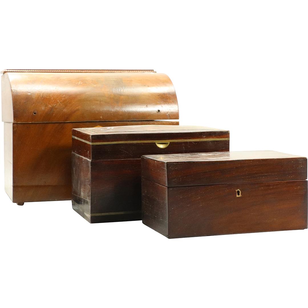 [3] Assorted Antique Wood Boxes Including Tea Caddy (1 of 8)
