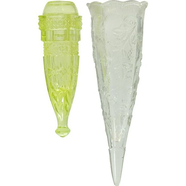 [2] Antique Glass Automobile Vases, 1 is Vaseline Glass (1 of 9)