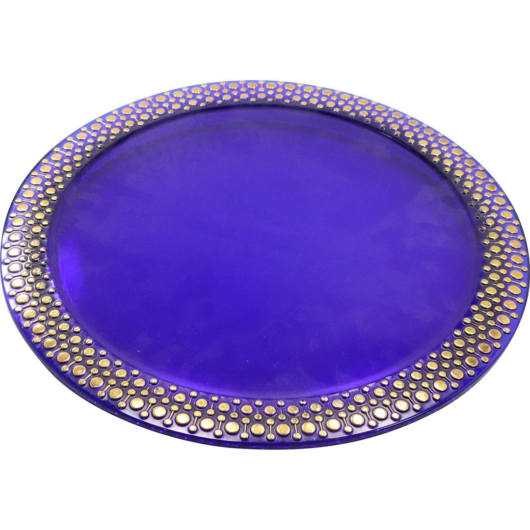Elegant Cobalt Blue Round Glass Tray Gold Border Design (1 of 5)