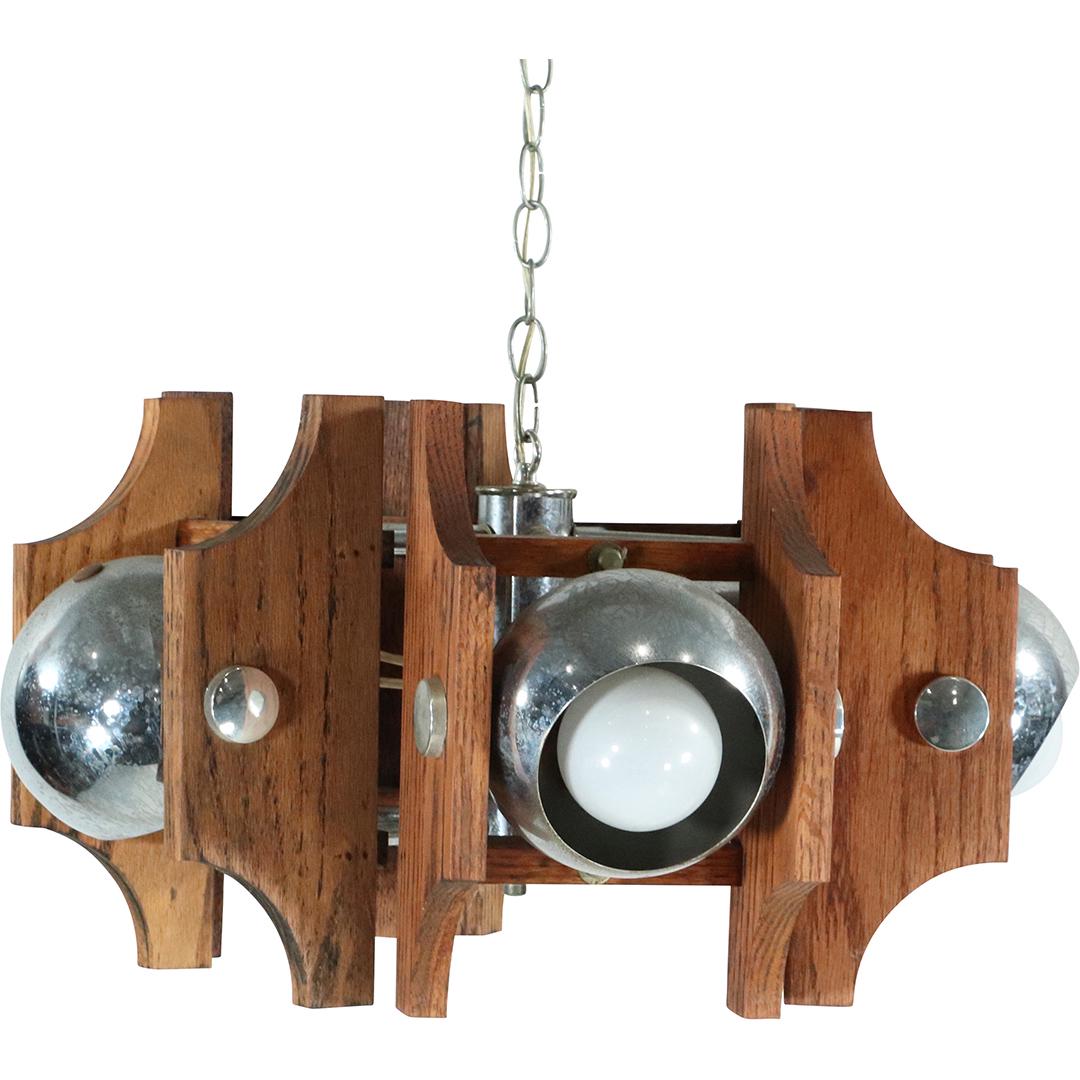 Robert Sonneman Style Wood & Chrome Eye Ball Chandelier (1 of 11)