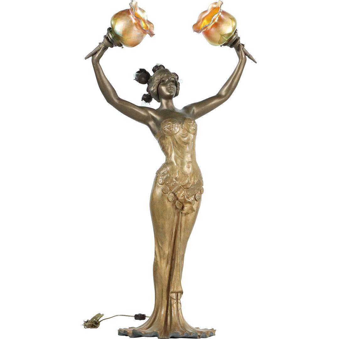 Lucien Charles Edouard Alliot, Bronze Woman Lamp Signed (1 of 20)