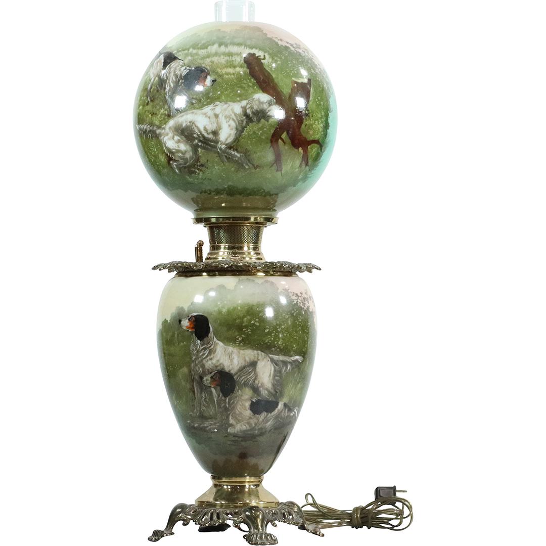 Victorian Gone With The Wind Lamp Hunting Dogs Scene (1 of 14)