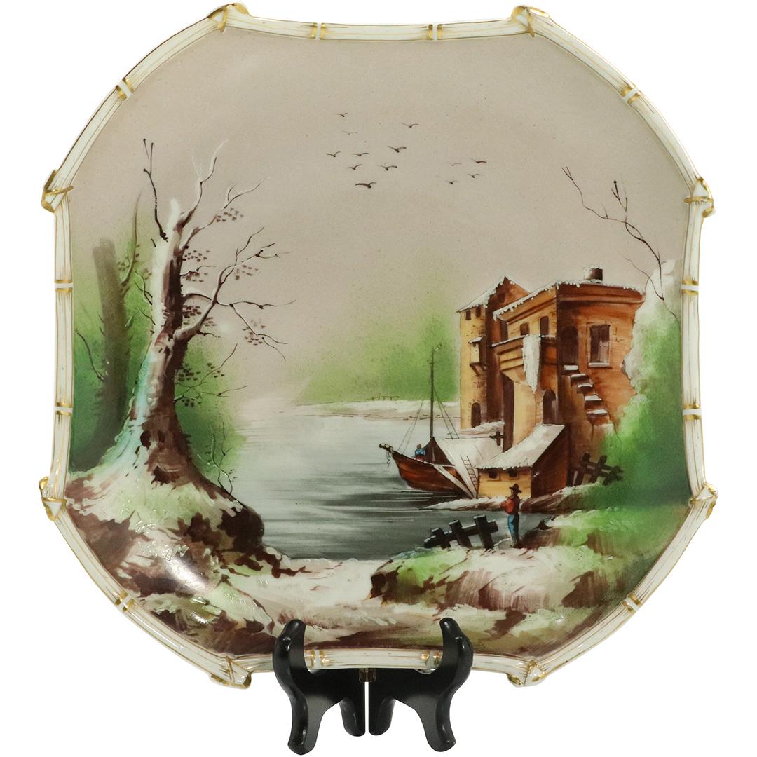 19th C Hand Painted Coastal Castle Porcelain Wall Plate (1 of 8)