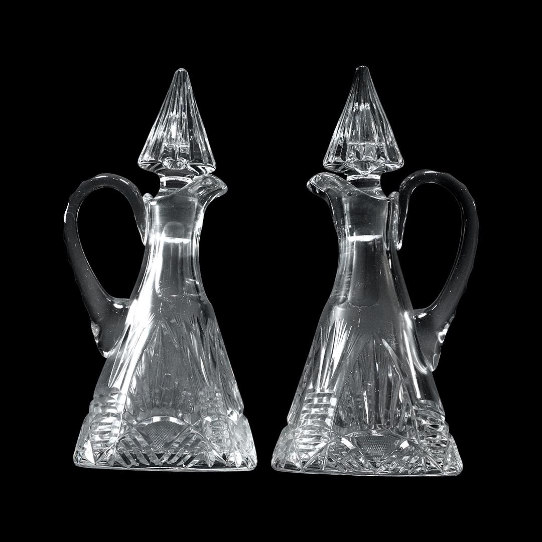 [2] Elegant Crystal Glass Matching Cruets with Stoppers (1 of 6)