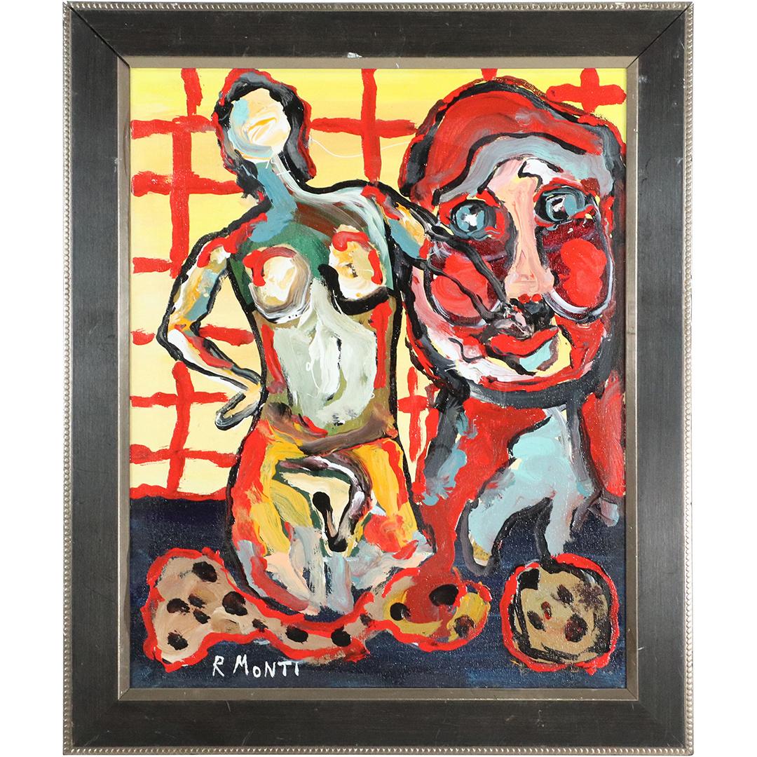 R Monti, Mid-Century Modern Abstract Face & Figure O/c (1 of 7)