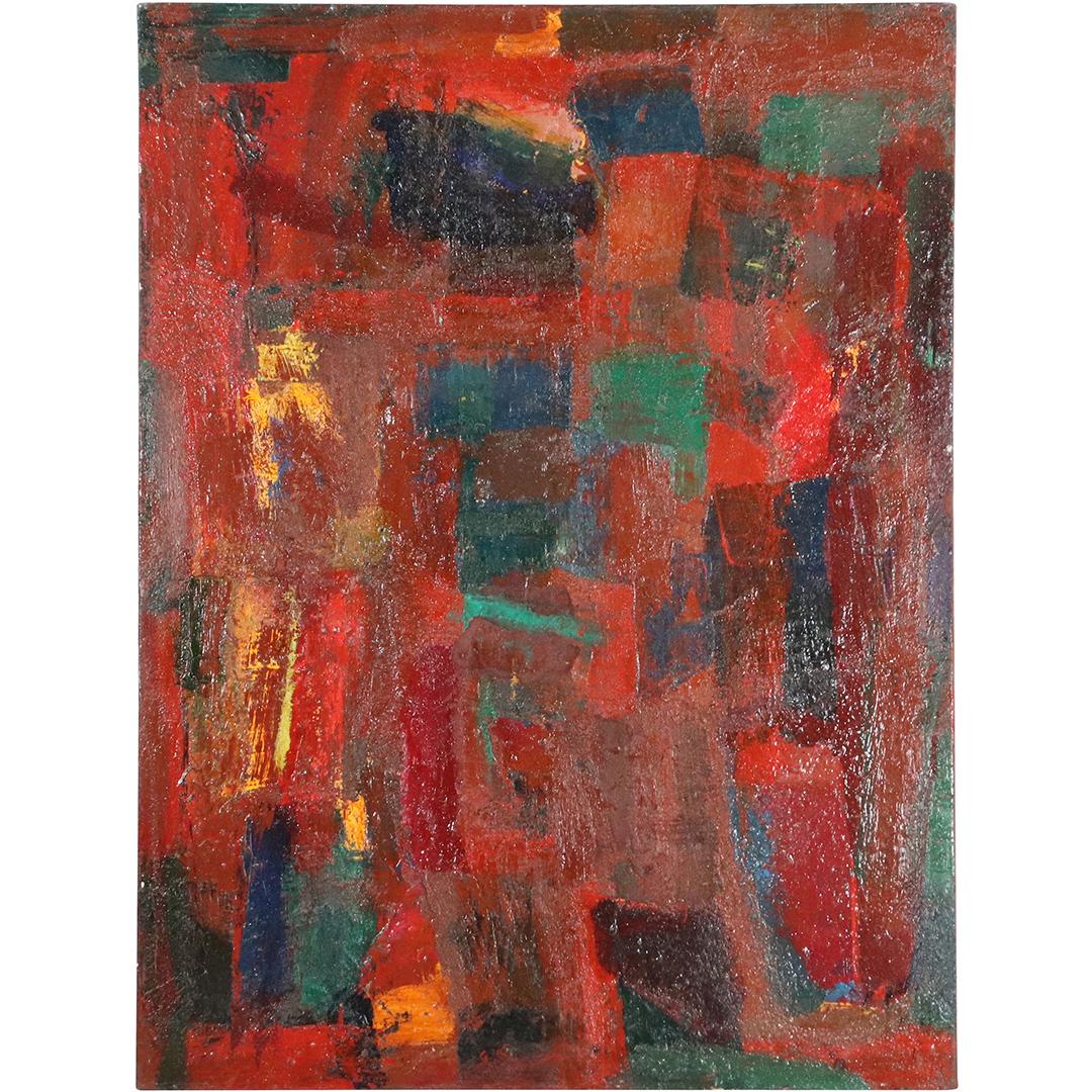 Robert, Mid-Century Modern Red Abstract Composition O/c (1 of 7)
